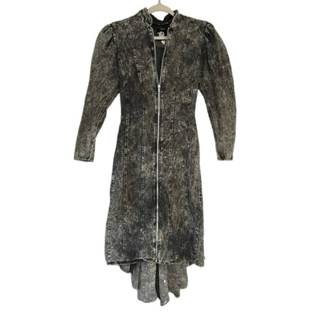 Vintage 80s TD4 by Electra Acid Wash Full Zip Midi Dress with Ruffle back Small
